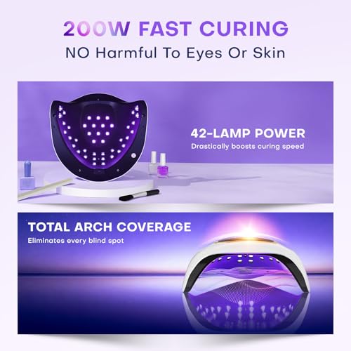 Gugusure 2025 Upgrade 200W UV Nail Lamp. Nail Dryer for Gel Polish with Auto Sensor and 4 Timer Settings, Professional Curing Lamp Light with 42 LED Beads for Salon and Home.Ideal Gift for Nail Lovers