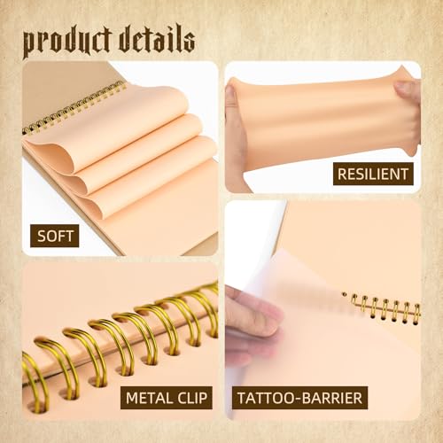 Tattoo Practice Skin Flipbook, 10 Sheets of 1MM Silicone Skin,Tradictonal Tattoo Training Journal, Portable & Reusable for DIY Artists, Premium Material, Original Tattoo Skin Book
