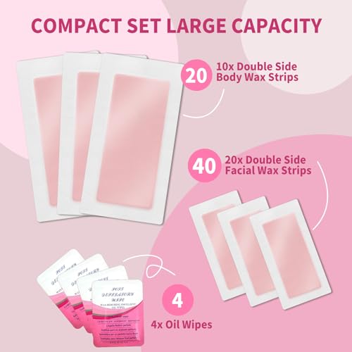 58 PCS Wax Strips - 38 Facial & 20 Body Waxing Kit for Women¡¯ s Hair Removal,Wax Strips for Face,Eyebrow,Body, Arms, Legs, Chest, Back, Bikini/Brazilian Waxing Strips & 4Calming Oil Wipes