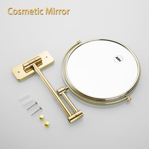 Gold 1x10x Double Sided Magnifying Bathroom Makeup Mirror 360 Degree Swivel Mirror Adjustable Telescopic Arm Wall Mount 8 Inch Non-Illuminated Beauty Mirror Shaving Mirror£¨Square Base£©