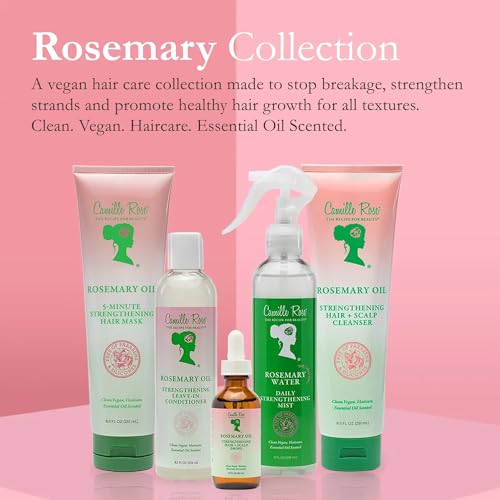 Camille Rose Rosemary Oil 5-Minute Deep Strengthening Hair Mask and Conditioner, with Natural Castor, Peppermint, and Rosemary Oils for Hair Growth & All Hair Types, 8.5 fl oz