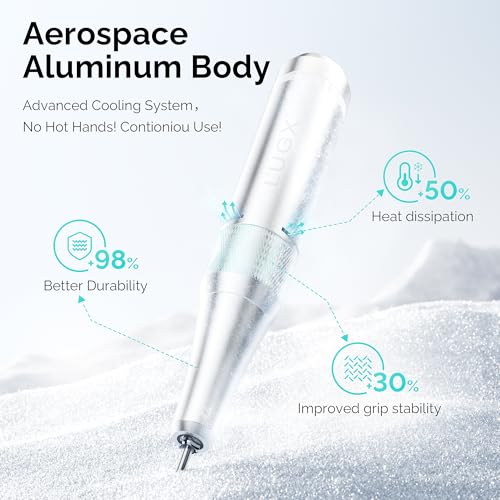 L'UGX Nail Drill Machine 35000RPM ? Rechargeable Electric Nail File with LED Display, Portable Efile Nail Drills for Acrylic Gel Nails, Cordless Nails Drill for Beginners & Pros-White