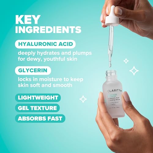 ClarityRx Daily Dose of Water Hyaluronic Acid Serum for Face, Daily Anti Aging Hydrating Serum Treatment for Dry, Dull Skin, Natural & Plant Based