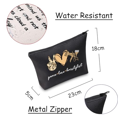 JXGZSO Scissor Makeup Organizer Hair Stylist Cosmetic Pouch Bag Hairdresser Gifts For Women Peace Love Hairstylist Toiletry Bag (Peace Love Hairstylist Black)