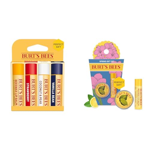 Burt's Bees Lip Balm Easter Basket Stuffers with Beeswax, Strawberry, Coconut, Pear & Vanilla Bean Flavors plus Cuticle Cream Gift Set, 6 Count