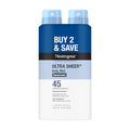 Neutrogena Ultra Sheer Body Mist Sunscreen Spray, Broad Spectrum SPF 45, Lightweight Spray Sunscreen, Non-Greasy & Water Resistant, Oil-Free & Non-Comedogenic UVA/UVB, Twin Pack, 2 x 5 oz