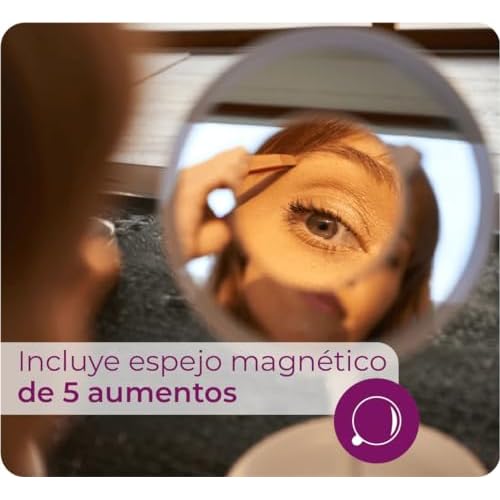 Beurer Illuminated 5X Vanity and Cosmetics Mirror, Touch Sensor Surface, Storage Tray, with Portable, Magnetic Magnifying Makeup Mirror, White LED Light and Dimmer, Cordless, 360¡Æ Rotation, BS45