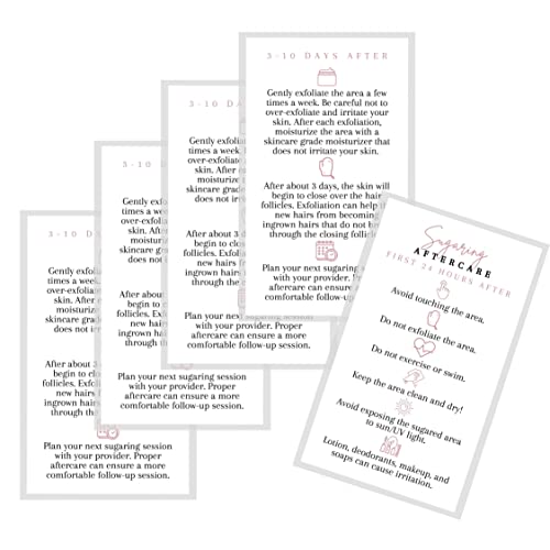 Sugaring Hair Removal Aftercare Cards | 50 Pack | 2x3.5¡± in Business Card | Sugaring Hair Removal Supplies | Waxing Supplies | White Card Design