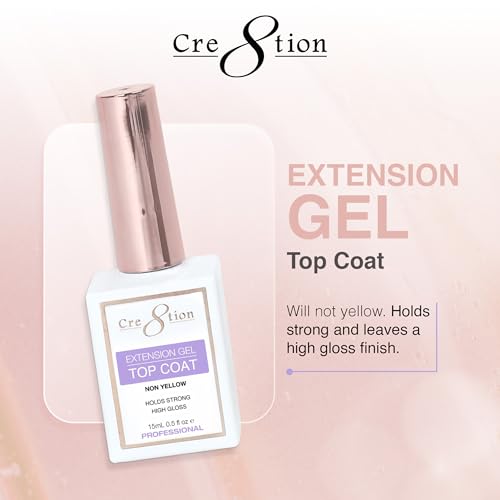 Cre8tion Extension Gel Top Coat, Quick-Dry, High-Gloss Finish for Gel Nail Enhancements, 0.5 Fl Oz