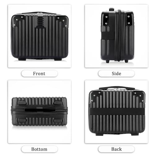 BSTKEY Portable Hard Shell Cosmetic Travel Case, Small Travel Hand Luggage with Elastic Band, Mini ABS Carrying Makeup Case Suitcase, Black