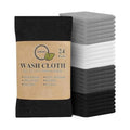 Softolle 100% Cotton Washcloths 24 Pack (12x12 Inches) Soft, Highly Absorbent Washcloth, Face Towels, Wash Cloths for Face, Ring Spun, Bulk Pack (White/L.Grey/D.Grey/Black)