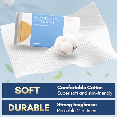 PoeticEHome Soft Dry Wipe 6 Pack, 100% Cotton Face Tissues, Lint Free Facial Cleansing Towels Disposable, Extra Thick Dry and Wet Use for Sensitive Skin, Makeup Removing, Surface Cleaning (600 Count)