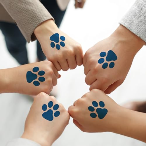 Harloon 20 Sheets 300 Pcs Paw Print Tattoos Temporary Paw Print Face Tattoos Dog Stickers Removable for Cheer Patrol Women Body Arm Foot(Blue)