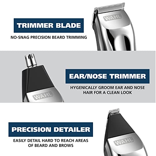 Wahl USA Rechargeable Lithium Ion All in One Beard Trimmer for Men with Detail and Ear & Nose Hair Trimmer Attachment ? Model 9854-600B