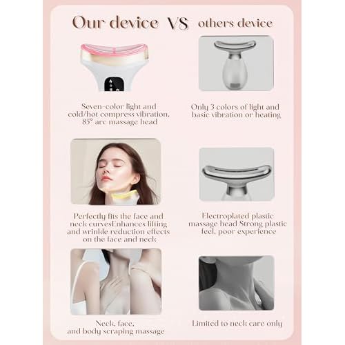 Rylynn Cold Heat Facial Body Massager, Wide-Curved Sculpting Tool for Face Depuffing, Neck and Chest Lifting, 7 Modes Smart Touch Vibration with Red Light for Lymphatic Drainage