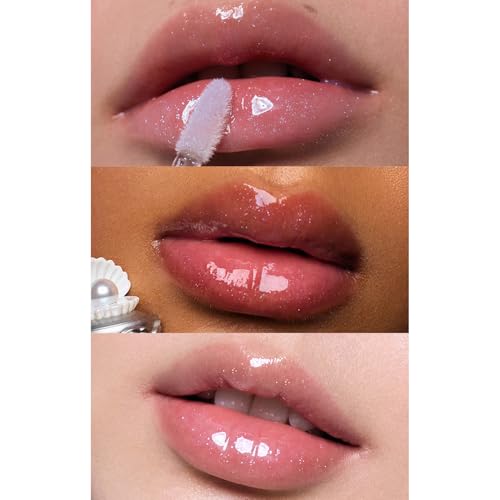 Flower Knows Shell's Jewel Nourishing Lip Glaze,Shimmery Clear Lip Gloss with Hyaluronic,Moisturizing Plumping Oil,Non-Sticky,0.16 Fl.Oz(P06 Lunar Jelly)