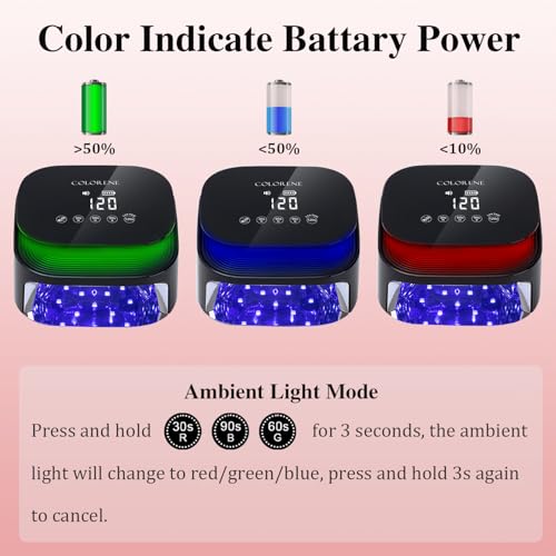 Cordless UV LED Nail Lamp with 6 Nail Art Brushes and 2 Dotting Pens, 60W Rechargeable Nail Dryer Gel Polish Light, Auto Sensor and LCD Display, Portable 30 Beads LED Nail Light with 4 Timer Setting