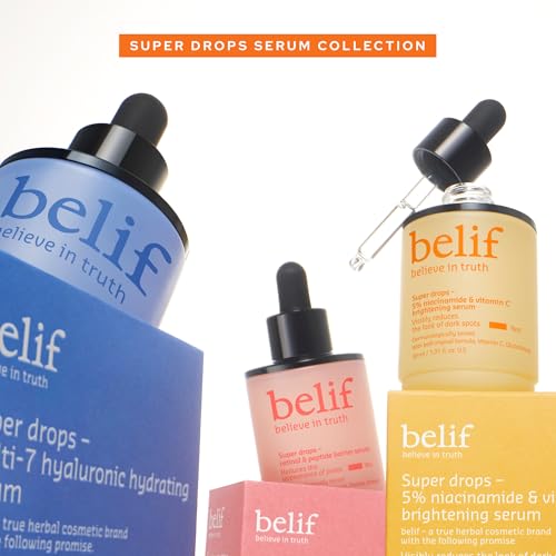 belif Niacinamide 5% & Vitamin C Super Drops Serum ? Radiance-Boosting Serum for Uneven Skin Tone with AHA & Glutathione, Redness & Improve Post-Blemish Marks, Korean Skincare, 1.01 fl oz