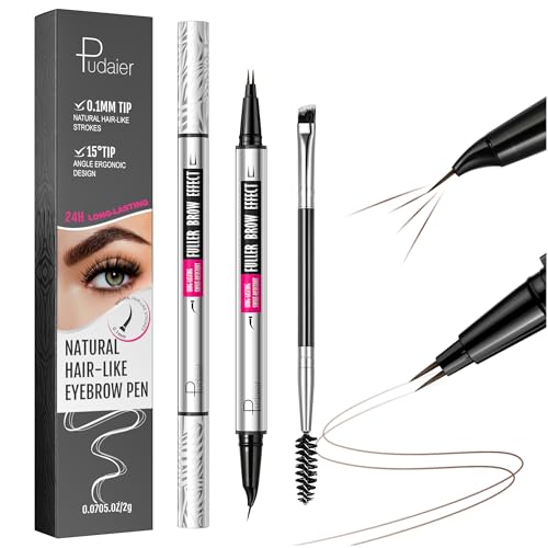 2-in-1 Dual Ended Microblading Eyebrow Pen & Eyebrow Brush, Waterproof 2-Fork-Tip & Precise Brush-Tip for Natural Hair-Like Brows, Perfect Eyebrows Make up,Last 24Hrs.