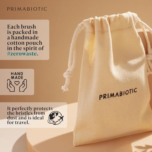 Primabiotic Body Massage Brush with Pouch ? Eco-Friendly Product from Europe ? Beech Wood & Agave Fibers ? Oval Handle with Cotton Strap ? Ideal for Dry Massage and Cellulite Reduction