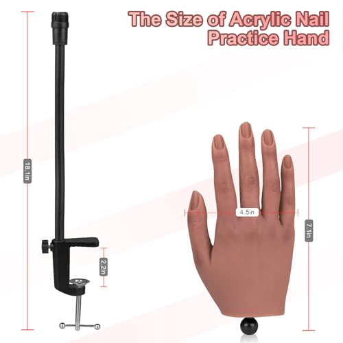 Practice Hand for Acrylic Nails£¬Nail Practice Hand with Stand Bracket, Flexible Bendable Silicone Nail Practice Fake Hand, Nail Training Mannequin Hand for Acrylic Nails for Beginners, Nail Tech