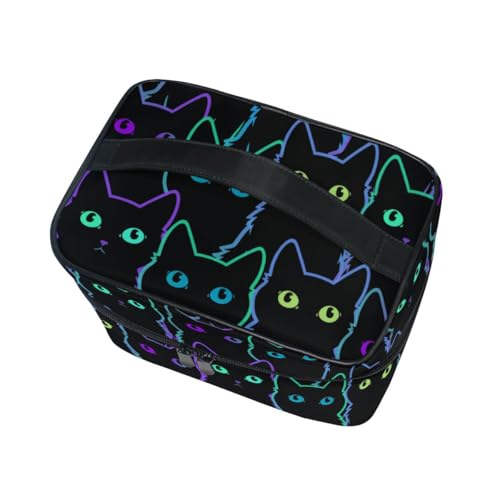 Cosmetic Bag Colorful Neon Cat Travel Makeup Organizer Bag Portable Train Case for Women Girls