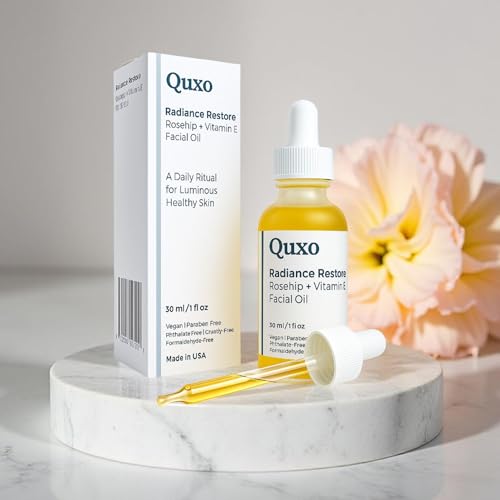 Quxo Radiance Restore Rosehip & Vitamin E Facial Oil for Face, Neck & D?collet? ? Lightweight Nourishing Formula ? Non-Greasy, Fast-Absorbing, Vegan, Fragrance-Free ? 30ml