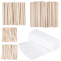 400Pcs Wax Strips Sticks Kit, FULANDL Wooden Wax Applicator Sticks, 300 Small Medium Large Eyebrow Waxes Spatulas with 100 Non-Woven Paper Strip for Women Men Body Hair Removal