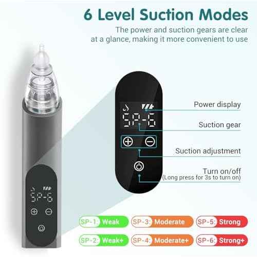 Ear Wax Vacuum Removal Kit, 6 Gear Strong Suction Electric Ear Cleaner Ear Vacuum Wax Remover, USB Charge Earwax Removal Kit Reusable Soft Silicone Ear Cleaning Kit Water Remover Tool (Grey)