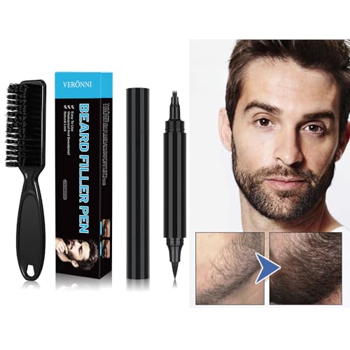 Beard Pencil Filler for Man Micro-Fork Tip for Seamless Application Beard Pen Beard Filler for Men Waterproof Beard Filling Pen Kit - Long Lasting Beard Filler Pen with Brush