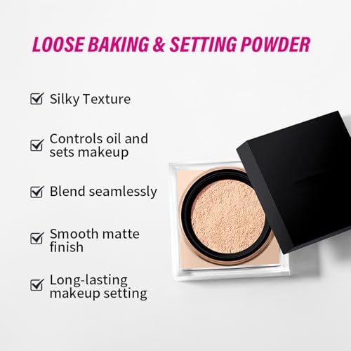 Corlo Setting Powder, Loose Baking Powder, Natural Matte Finish Oil Control (Rose, 0.71Oz)