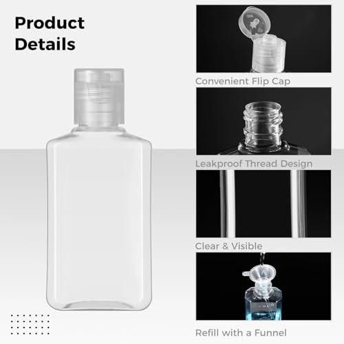 Lnrueg 100 Pcs 2 oz Travel Bottles - Hand Sanitizer Bottle Mini Clear Bottles with Flip Caps, Portable Empty Refillable Containers for Shower Gel, Face Creams, Body Lotions