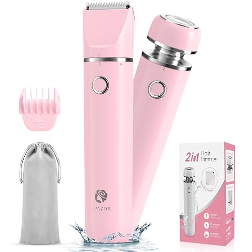 Bikini Trimmer and Shaver Kit for Women - 2-in-1 Wet/Dry Electric Body Hair Trimmer Facial Hair Removal Cordless Waterproof Bikini Shaver Razor for Face Lip Chin Pubic Underarm Legs