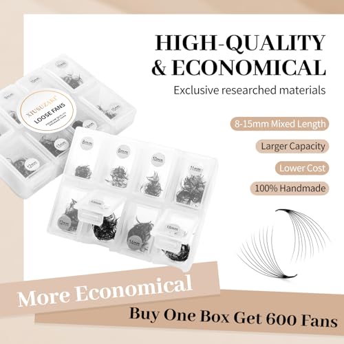 Premade Eyelash Extensions - 600 Fans, 10D, Volume Lash, 0.07 Thickness, D Curl, Mix 8-15mm Fluffy Soft Handmade Loose Fan