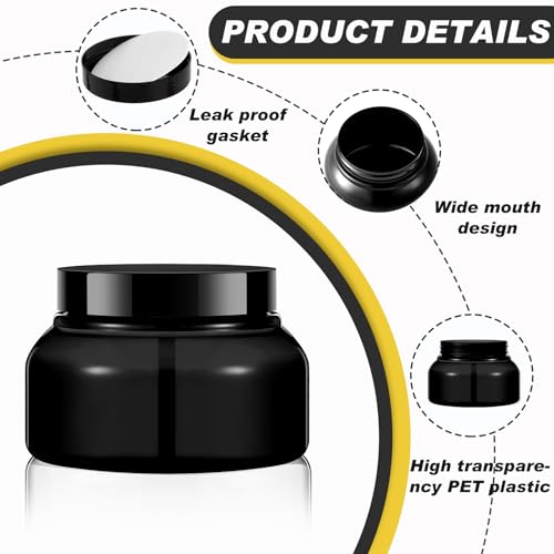 Tessco for you 24 Pack Plastic Jars with Lids Labels Multiuse Containers Empty Body Scrub Jars Round Refillable Cosmetic Body Butter Containers for DIY Slime Make Up Storage(8 oz,Black)