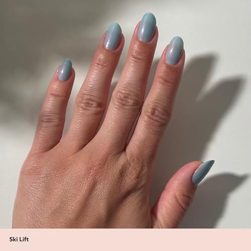 Dazzle Dry Nail Lacquer (Step 3) - Ski Lift - A powder blue with gray undertones with red shimmer. Semi-sheer shimmer. (0.5 fl oz)