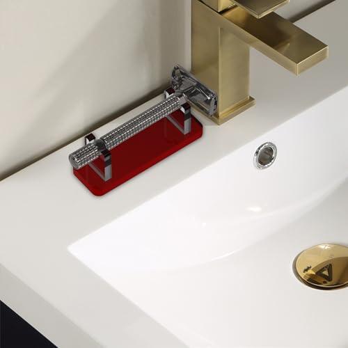 Linkidea Acrylic Razor Stand Holder for Men, Stable Countertop Bathroom Organizer, Easy to Clean, Compatible with Viking Blade Chief, MK-23C, Henson AL13, Shaving Revolution (Red)