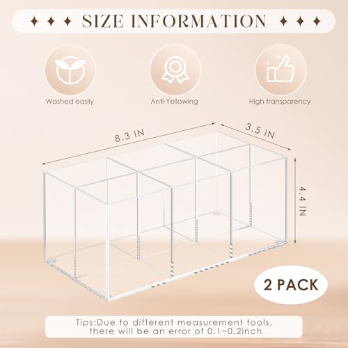 Zhehao 2 Pack Clear Acrylic Makeup Brush Holder Organizer, 6-slot Cosmetic Storage Organizer Pencil Holder for Vanity, Countertop & Desk, Transparent Makeup Brush Stand for Brushes, Lipsticks & Pens