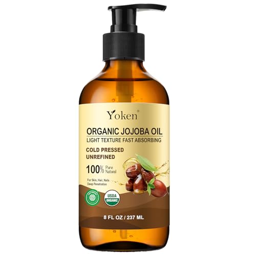 Organic Jojoba Oil Glass Bottle 8 fl oz, USDA Certified 100% Pure & Natural Jojoba Oil for Hair, Skin & Face, Cold Pressed Unrefined Hexane Free, Deeply Moisturizing Body Serum Oils for Gua Sha