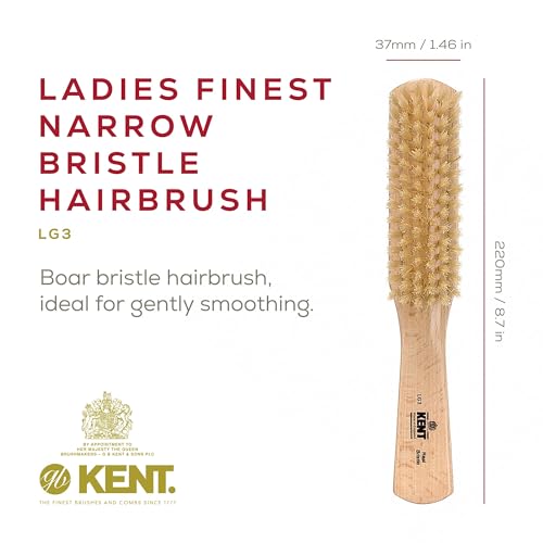 Kent LG3 Finest Hair Brushes for Women - Natural Beechwood and Boar Bristle Narrow Hairbrush for Fine or Medium Thickness Hair All Lengths - Dry Brush for Styling, Straightening, and Stimulating Oils¡¦