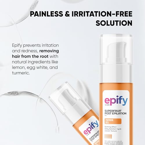 Epify Superfruit Post Epilation Papaya Gel, Hair Inhibitor for Face and Body, Non-Irritating Formula, Soothing Effect, Hair Growth Minimizer, 2.54 Fl Oz (1)