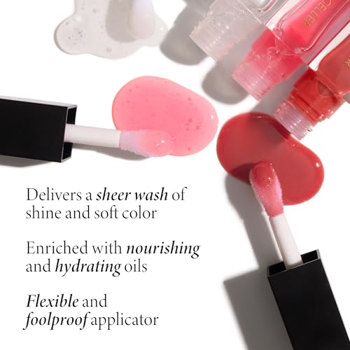 LAURA GELLER NEW YORK Fine Shine Glossy Lip Oil Duo, Rose Garden + Glass Half Full - Clear Pink Lip Gloss with Hydrating Squalane