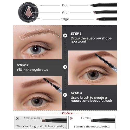 Ultra-Fine Micro Eye Brow Pencil - 6 Pack Waterproof Eyebrow Pencils for Women | 0.5mm Fine Tip with Brow Razor | Hair-Like Strokes for Natural Looking, Filling & Shaping Brows (Light Brown)