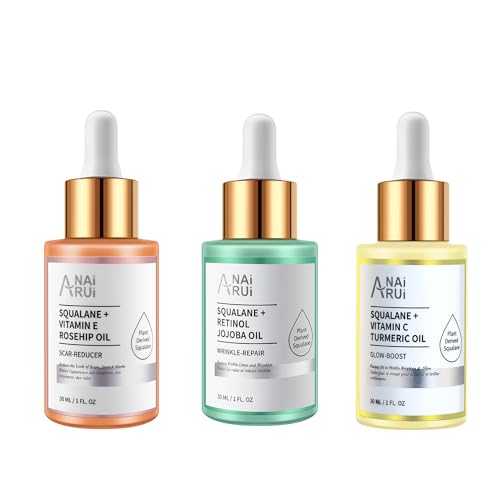 ANAI RUI Squalane Oil Set-Vitamin E Rosehip Oil +Vitamin C Turmeric Oil +Retinol Jojoba Oil for face,Moisturize Fine Lines &Wrinkle,Softer Skin