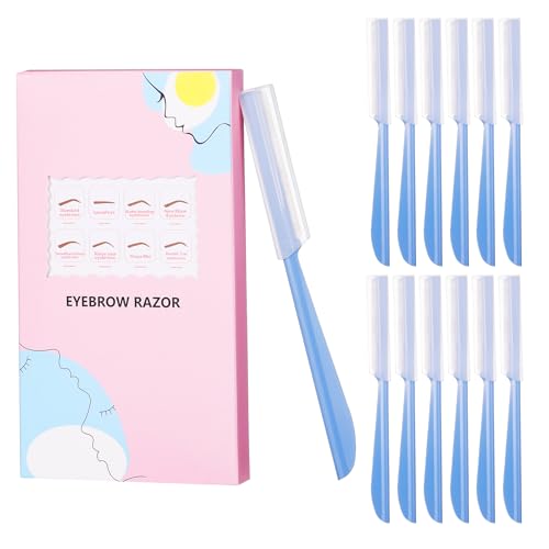 12 PCS Eyebrow Razor, Face Razors for Women and Men, Grooming Exfoliating Dermaplaning Tool for Face, Women Facial Hair Remover with Cover, Multipurpose Eyebrow Trimmer Shaper (blue)