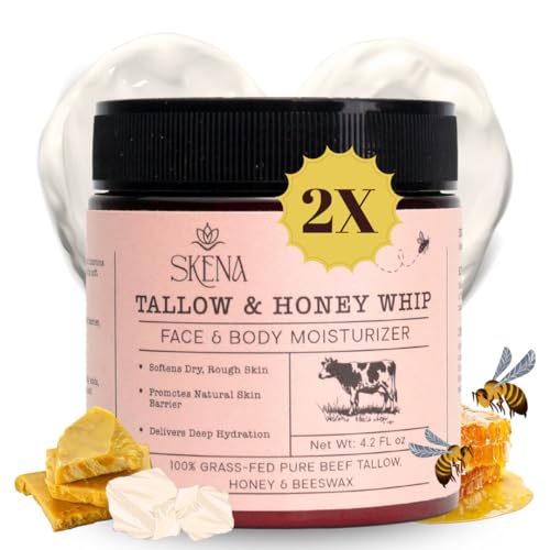 Grass-Fed Beef Tallow Moisturizer with Honey & Beeswax ? Whipped Tallow Face Cream for Deep Hydration ? Natural Face & Body Balm for Dry, Sensitive Skin ? 4.2 oz for Men & Women