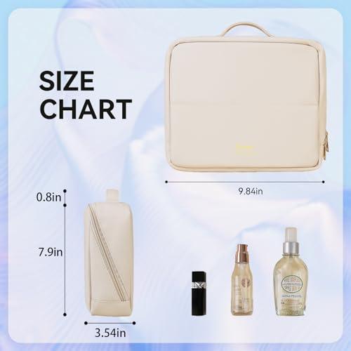 Makeup Bag,Large Capacity Cosmetic Bags for Women,Portable Toiletry Bag Free-Standing Brush Holder for Easy Access