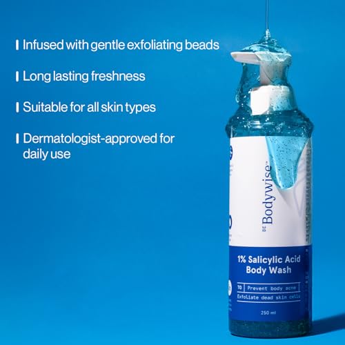 Bodywise Be Body Wash. Prevents Body Acne, Strawberry Skin. Has 1% Salicylic Acid. Deep Moisture, Fresh Scent. Paraben Free, Suphate Free. 8.45 Fl Oz