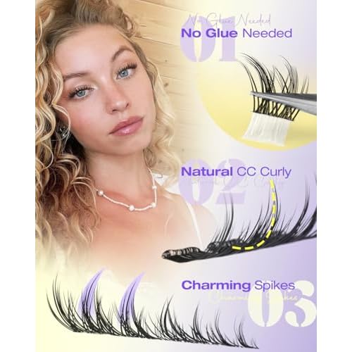 Short Self Adhesive Lash Clusters 8-12MM Natural Self Adhesive Eyelashes Pre Glued Wispy Eyelash Clusters No Glue Needed Cluster Lashes Spiky Manga C Curly Cluster Eyelash Extensions by Lvmixwig