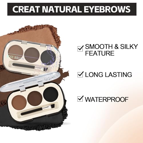 3 Colors Eyebrow Makeup Kit,Long Lasting Brow Palette,Eyebrow Filler Powder with Brow Brush,Professional Brow Contour Palette,Creates Natural Brows
